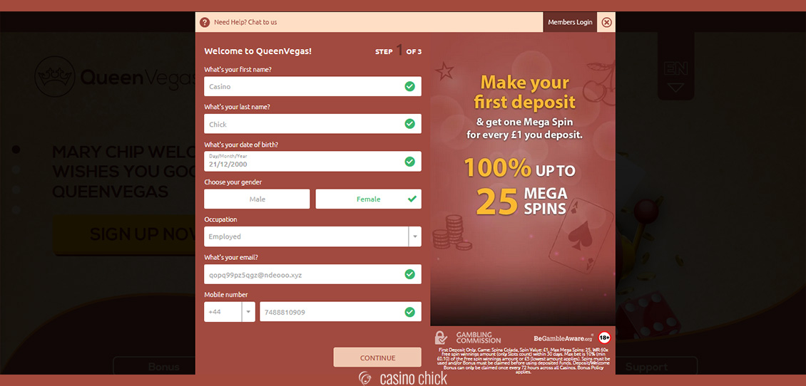 How to Open Queen Vegas Casino new account